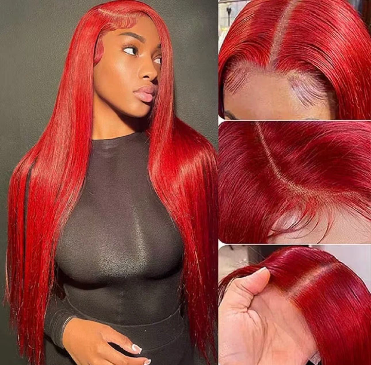 PRE-PLUCKED 16 32-inch 13x4 220 Density HD RED Colored STRAIGHT RAW Human Hair