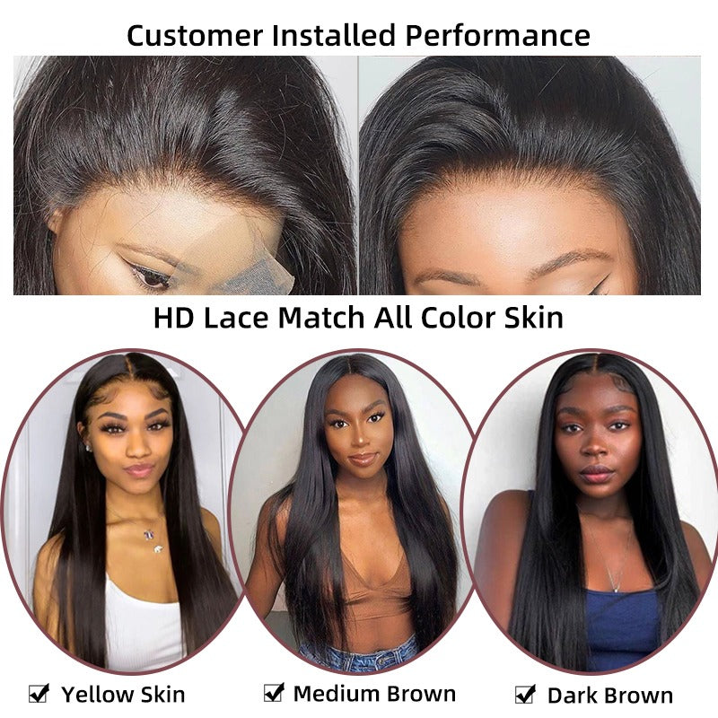 PRE-PLUCKED 30 40 inch 13x6 HD STRAIGHT RAW Human Hair