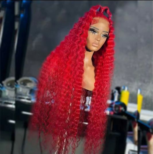 PRE-PLUCKED 16 32-inch 13x4 220 Density HD Red Colored Deep Wave RAW Human Hair
