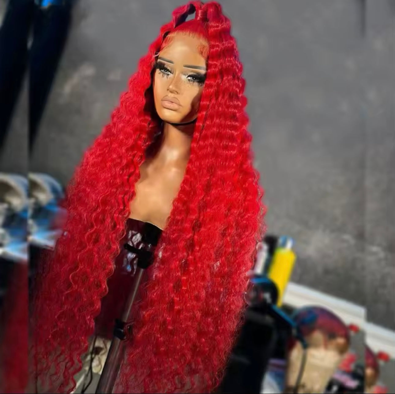 PRE-PLUCKED 16 32-inch 13x4 220 Density HD Red Colored Deep Wave RAW Human Hair