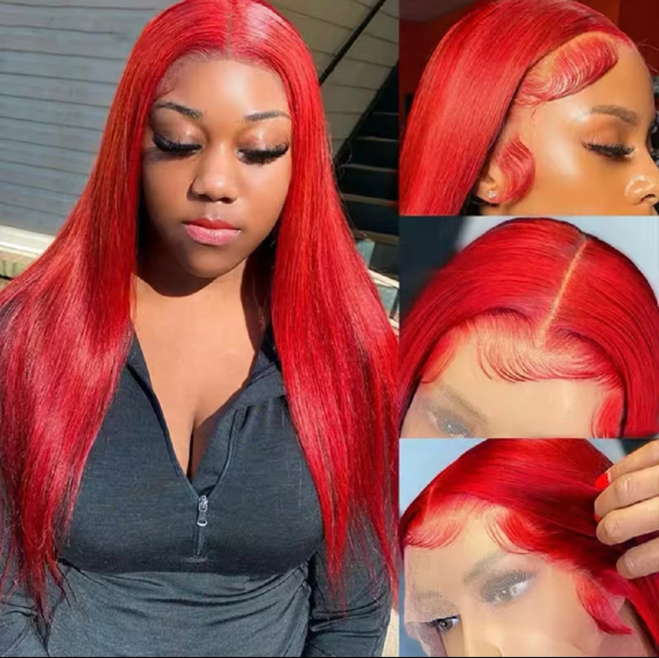 PRE-PLUCKED 16 32-inch 13x4 220 Density HD RED Colored STRAIGHT RAW Human Hair