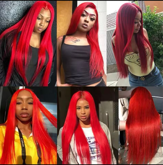 PRE-PLUCKED 16 32-inch 13x4 220 Density HD RED Colored STRAIGHT RAW Human Hair