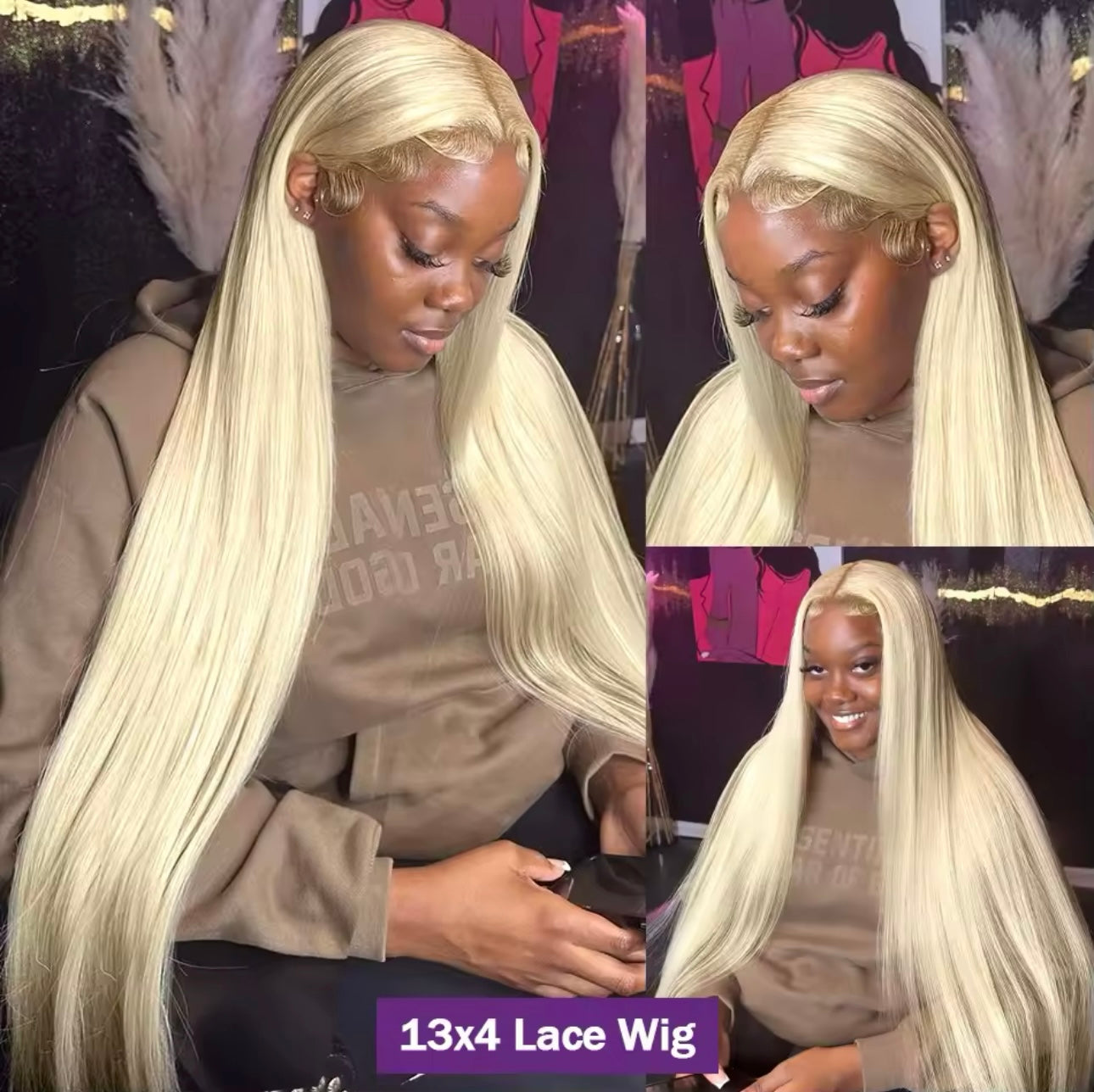 PRE-PLUCKED 16 32-inch 13x4 220 Density HD 613 Colored STRAIGHT RAW Human Hair