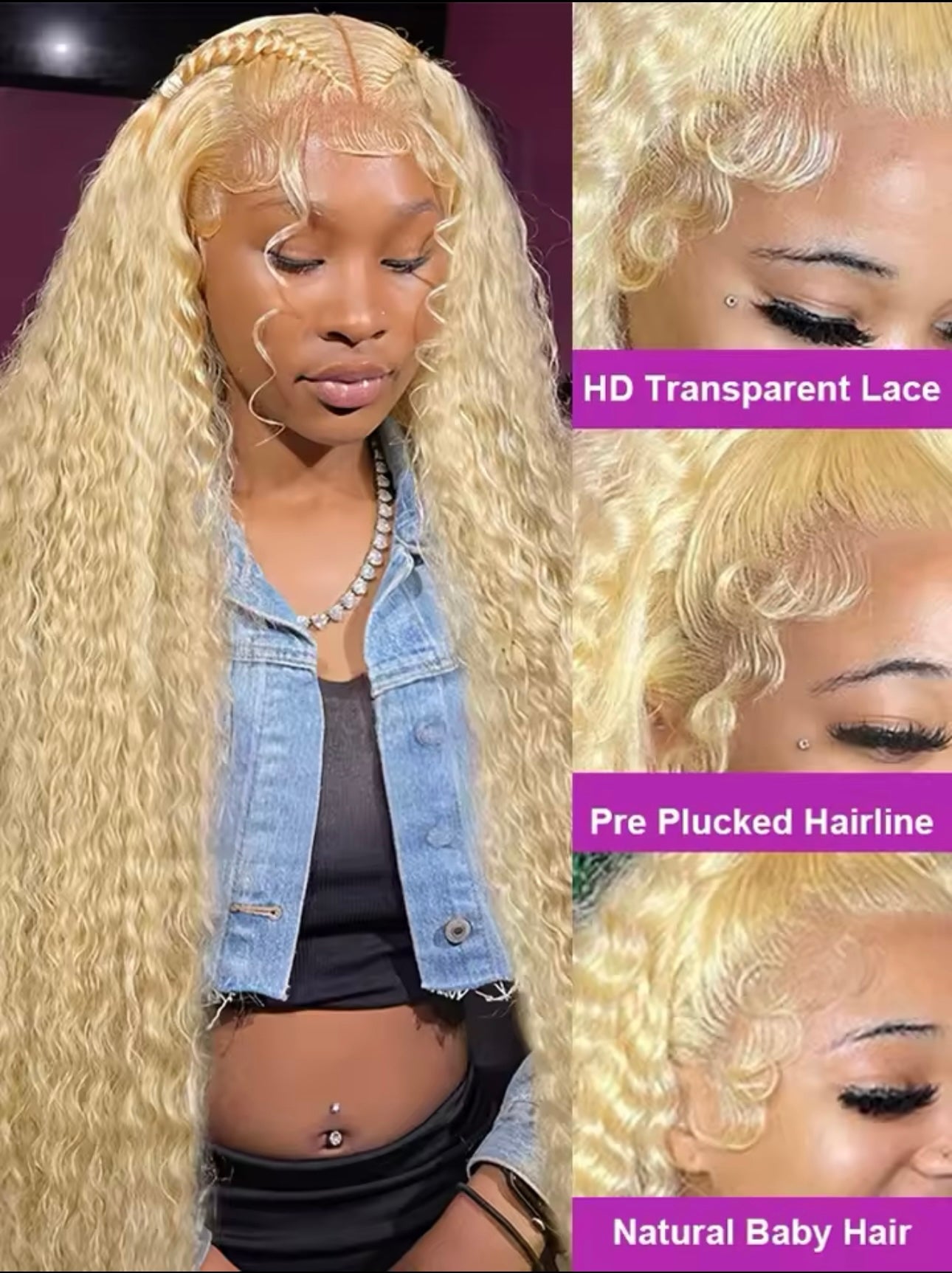 PRE-PLUCKED 16 32-inch 13x4 220 Density HD 613 Colored DEEP WAVERAW Human Hair