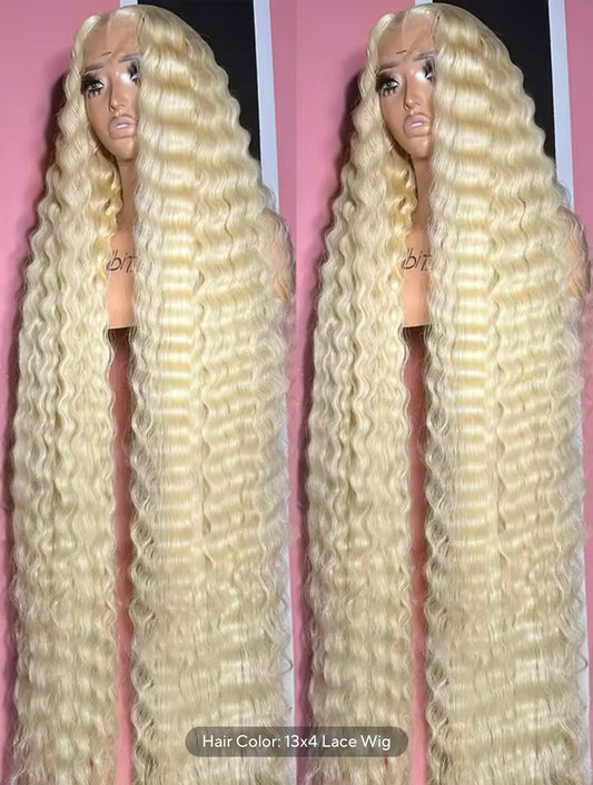 PRE-PLUCKED 16 32-inch 13x4 220 Density HD 613 Colored DEEP WAVERAW Human Hair
