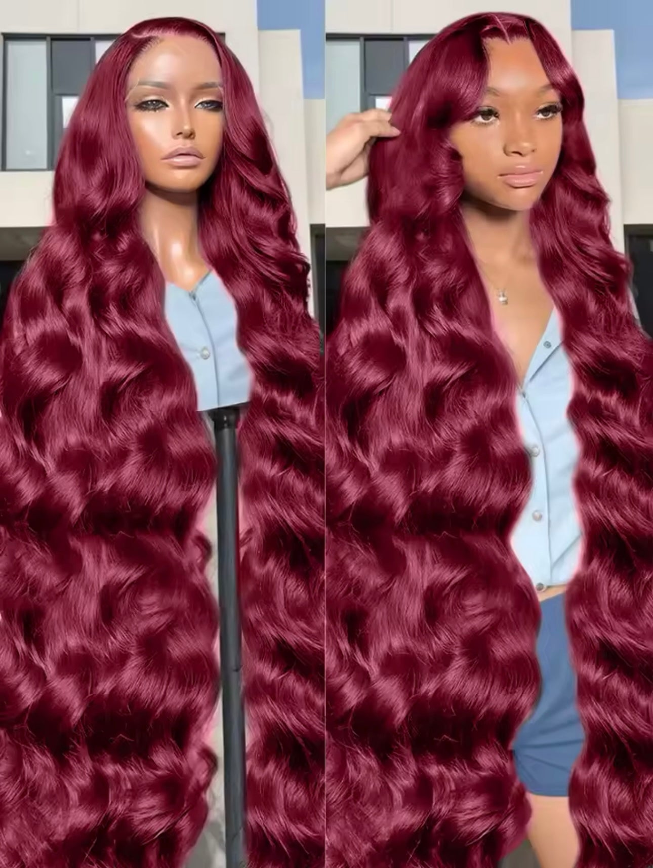 PRE-PLUCKED 16 32-inch 13x4 220 Density HD Burgundy Colored Body Wave RAW Human Hair