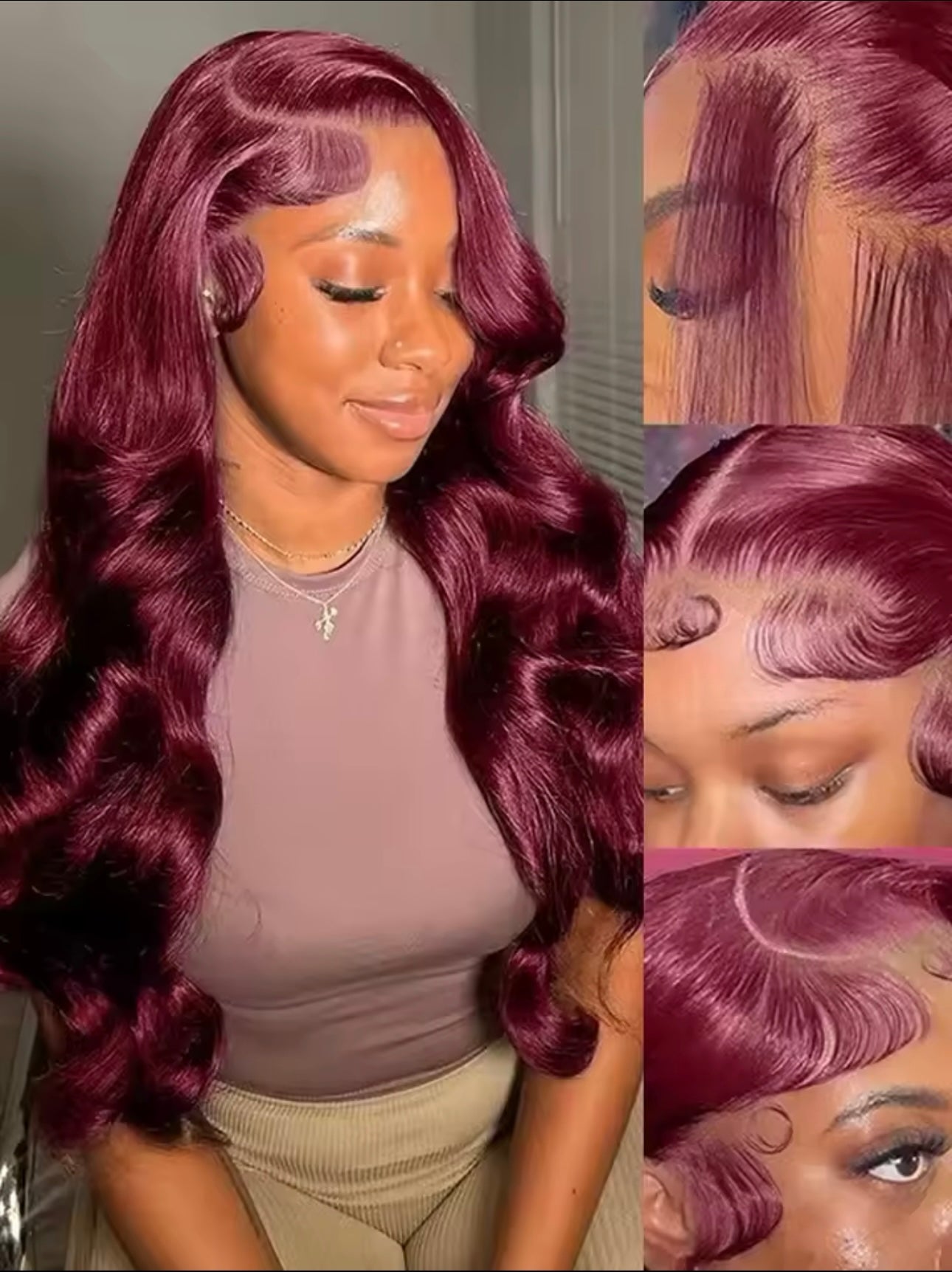 PRE-PLUCKED 16 32-inch 13x4 220 Density HD Burgundy Colored Body Wave RAW Human Hair