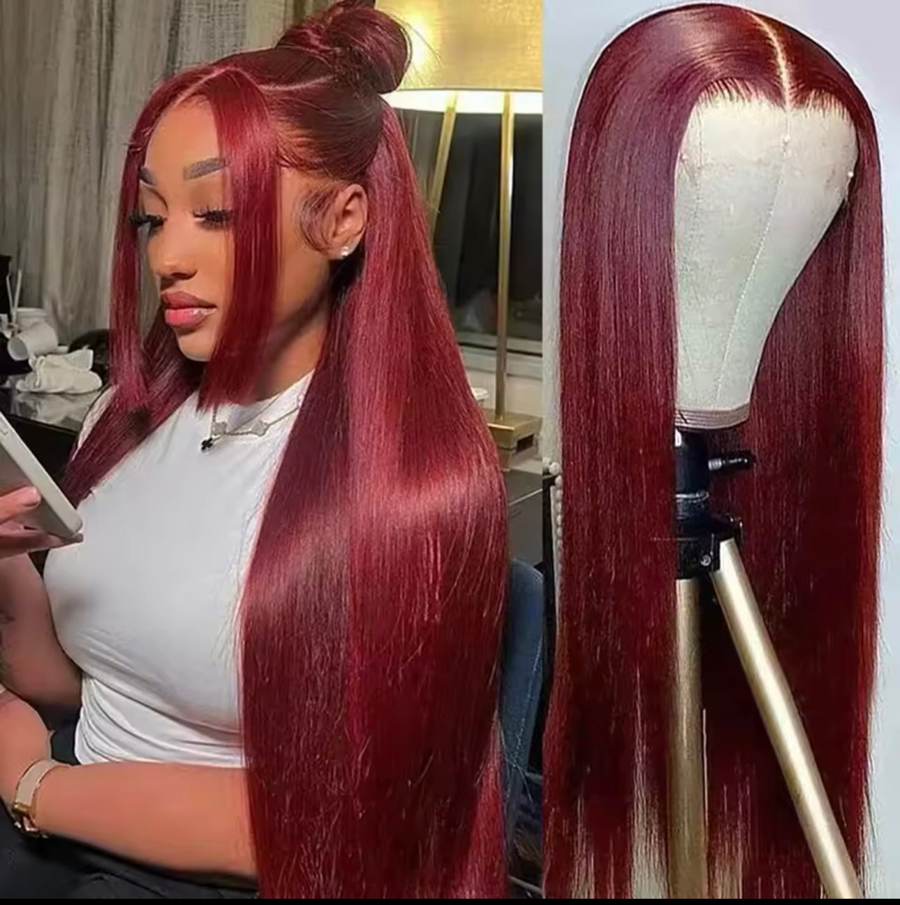 PRE-PLUCKED 16 32-inch 13x4 220 Density HD Burgundy Colored STRAIGHT RAW Human Hair