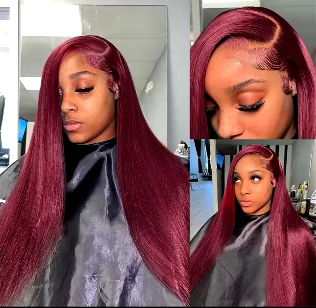 PRE-PLUCKED 16 32-inch 13x4 220 Density HD Burgundy Colored STRAIGHT RAW Human Hair