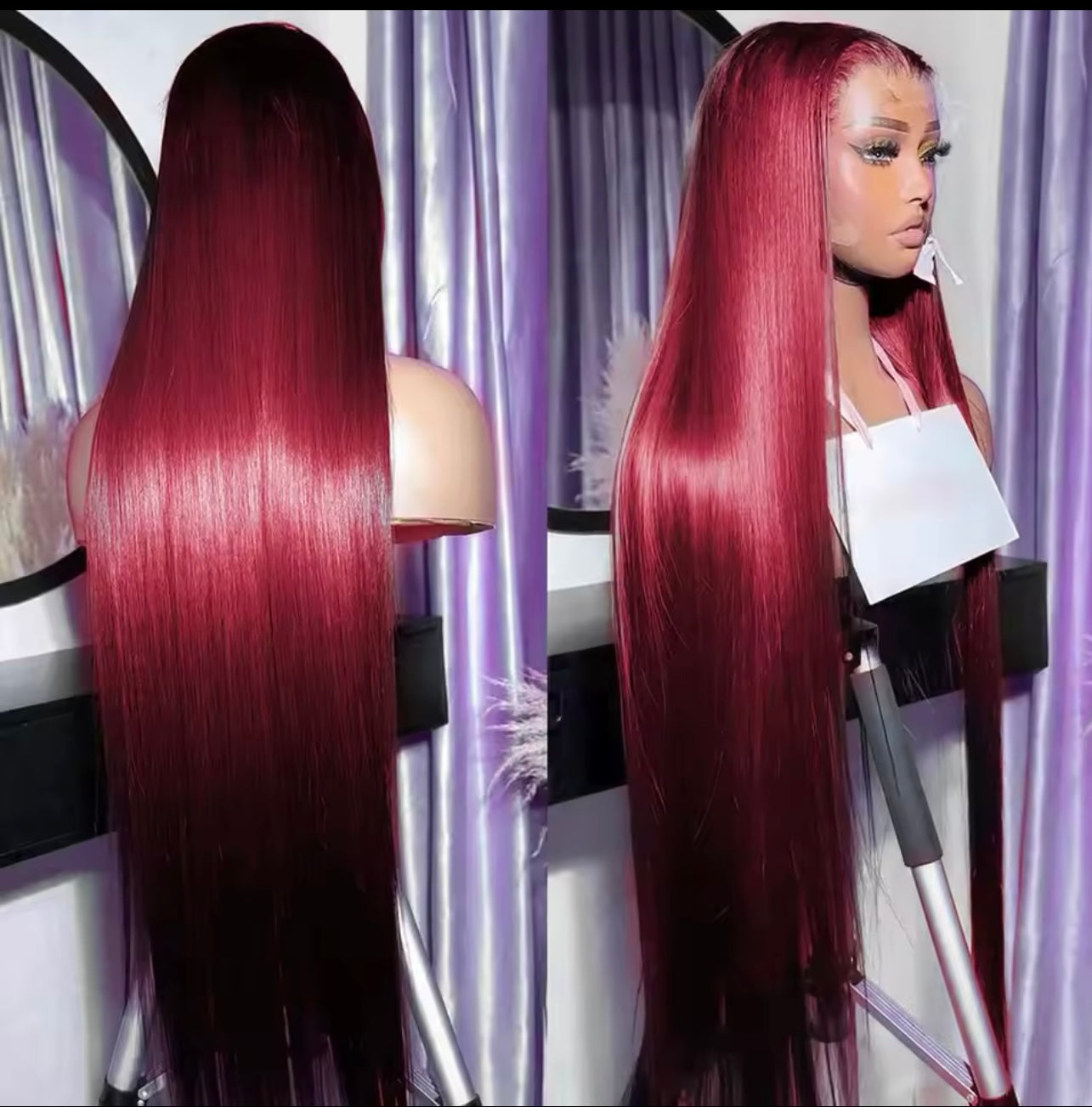 PRE-PLUCKED 16 32-inch 13x4 220 Density HD Burgundy Colored STRAIGHT RAW Human Hair